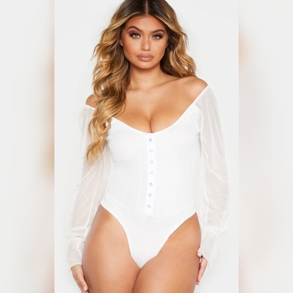 PLT White Rib Mesh Sleeve Bodysuit NWT - Picture 1 of 6